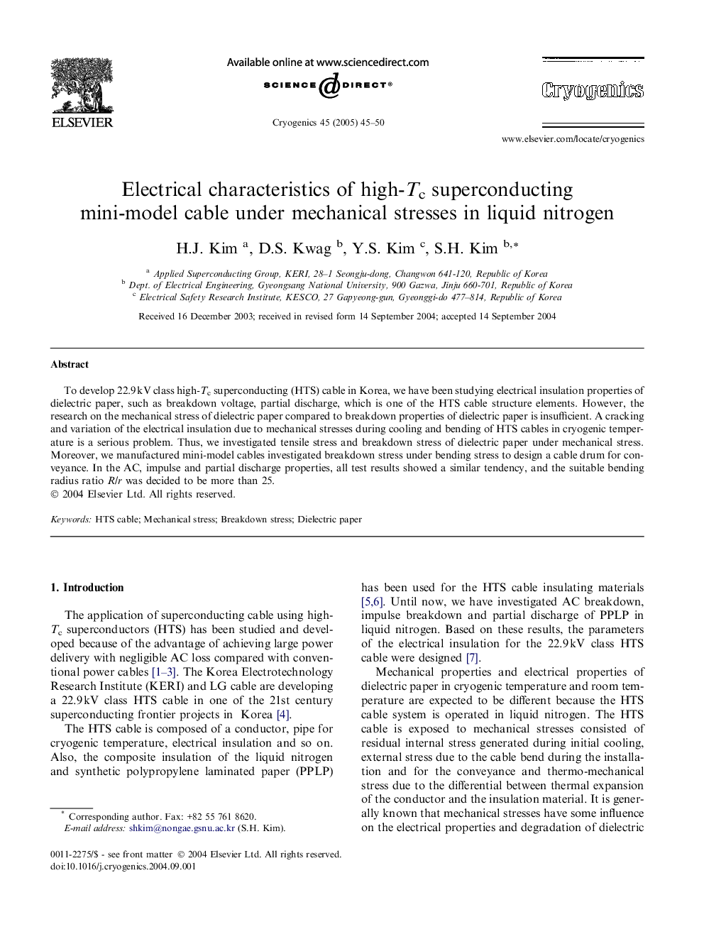 Electrical characteristics of high-Tc superconducting mini-model cable under mechanical stresses in liquid nitrogen