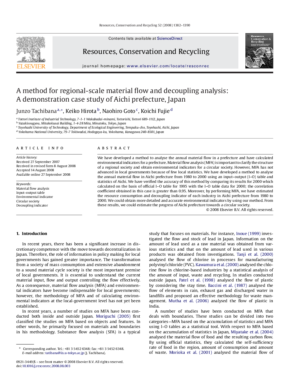 A method for regional-scale material flow and decoupling analysis: A demonstration case study of Aichi prefecture, Japan