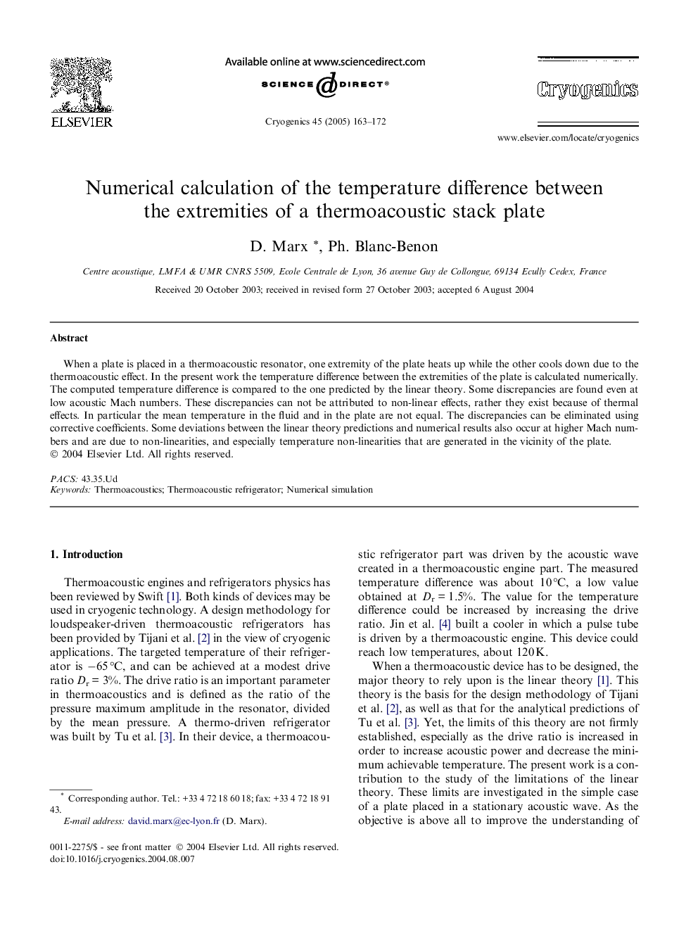 Numerical calculation of the temperature difference between the extremities of a thermoacoustic stack plate