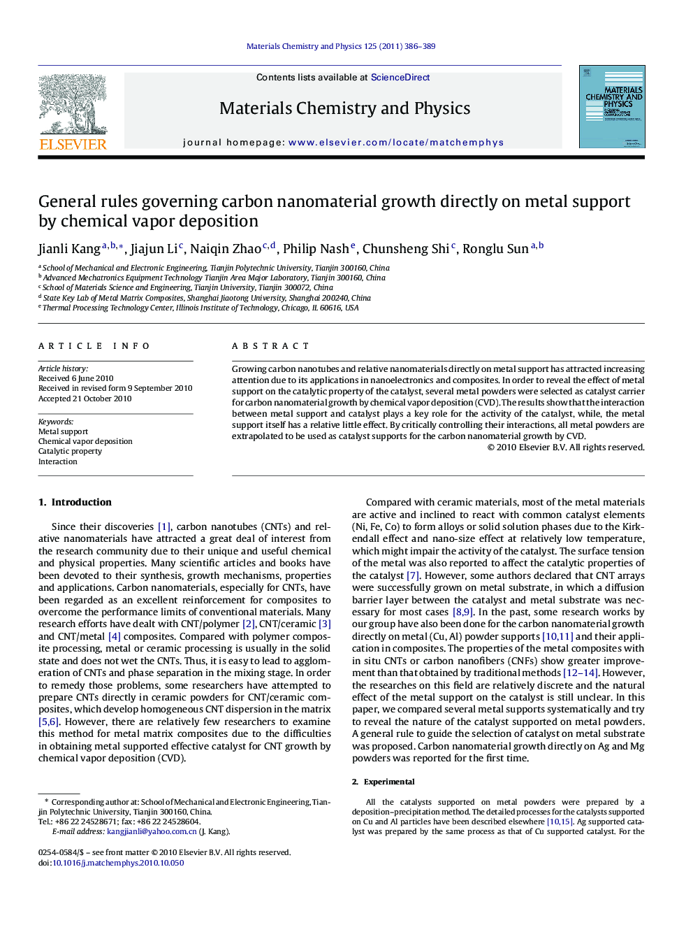 General rules governing carbon nanomaterial growth directly on metal support by chemical vapor deposition