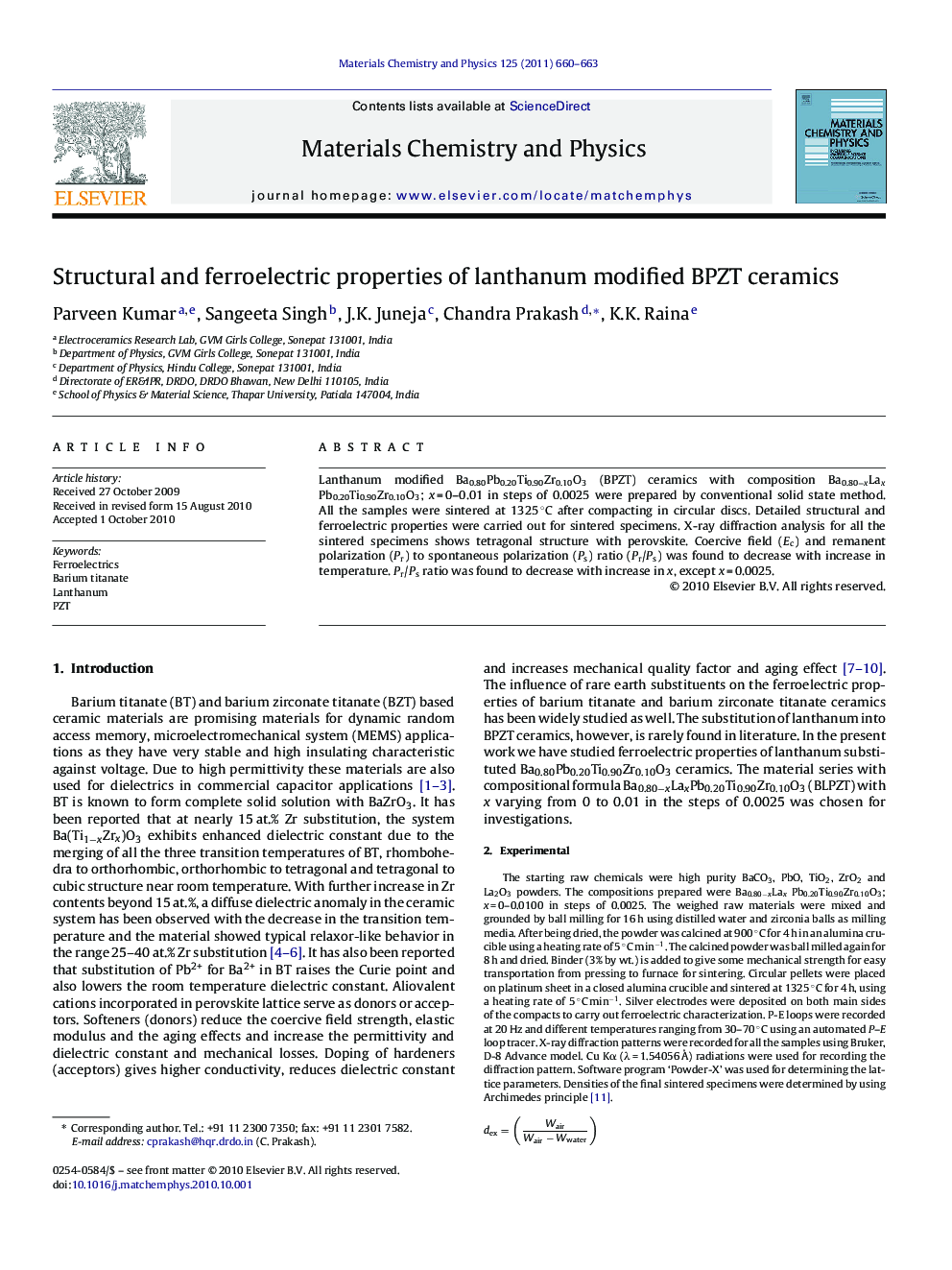 Structural and ferroelectric properties of lanthanum modified BPZT ceramics