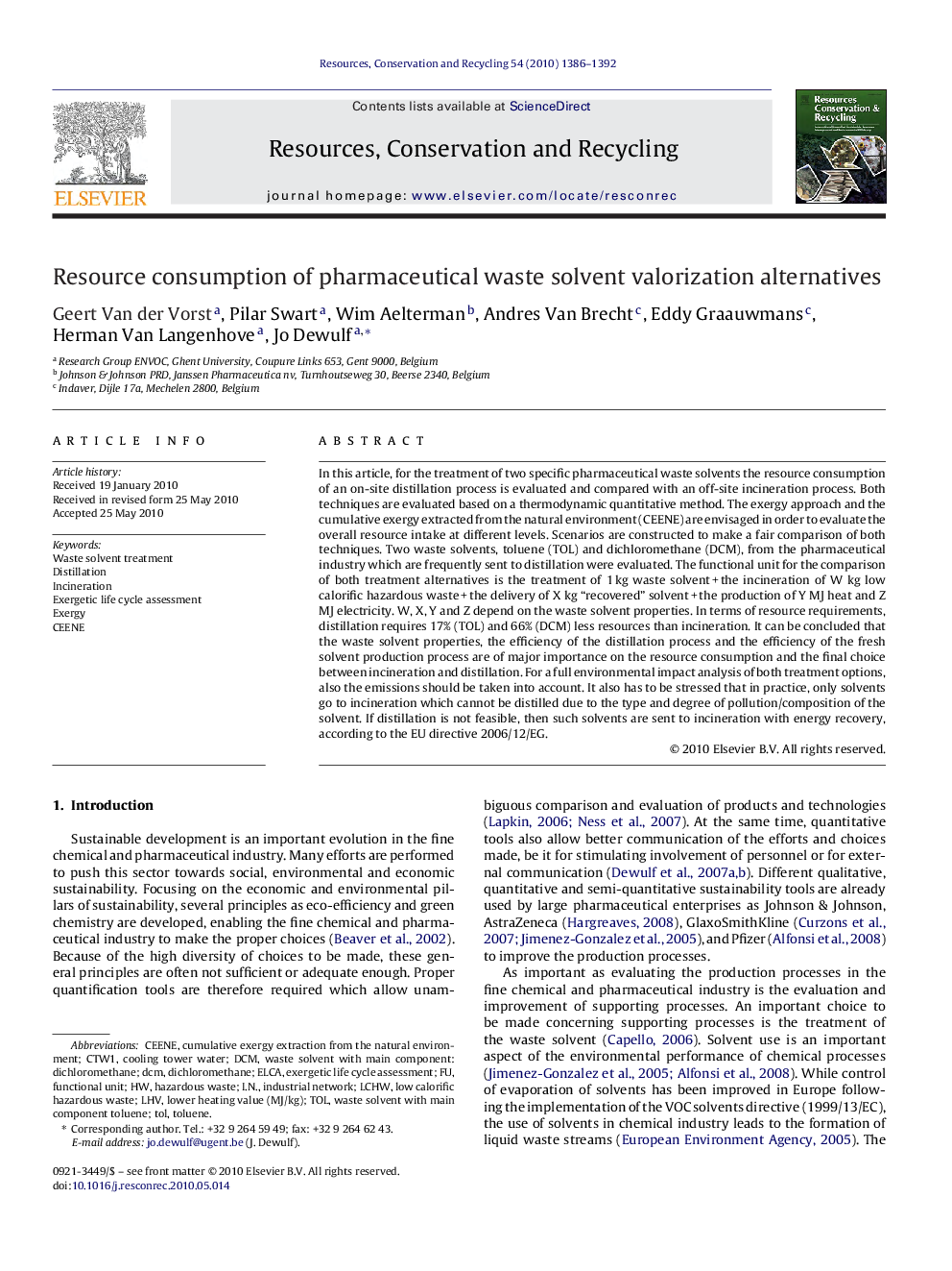 Resource consumption of pharmaceutical waste solvent valorization alternatives