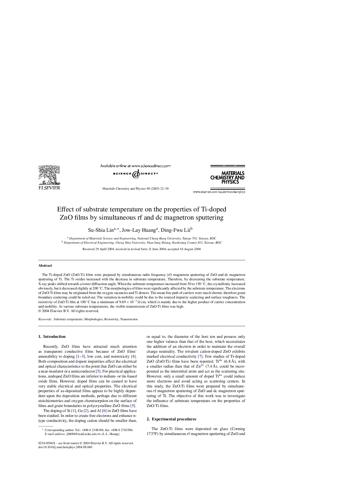 Effect of substrate temperature on the properties of Ti-doped ZnO films by simultaneous rf and dc magnetron sputtering