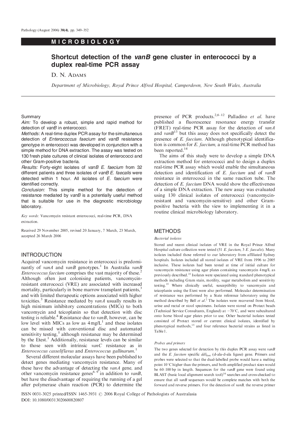 Shortcut detection of the vanB gene cluster in enterococci by a duplex real-time PCR assay