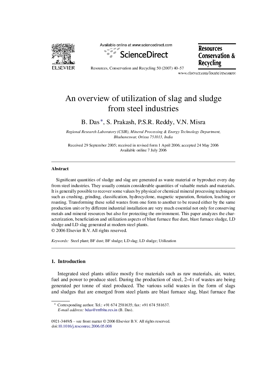 An overview of utilization of slag and sludge from steel industries