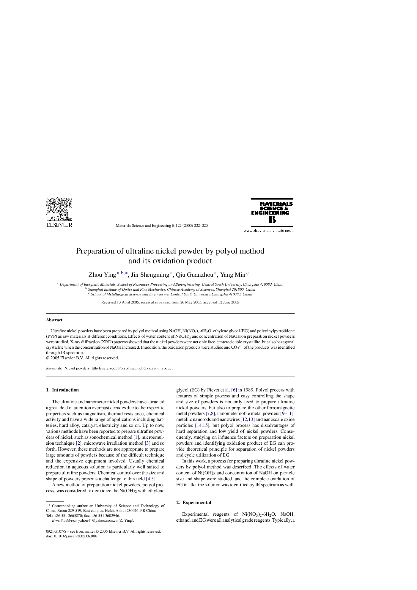 Preparation of ultrafine nickel powder by polyol method and its oxidation product