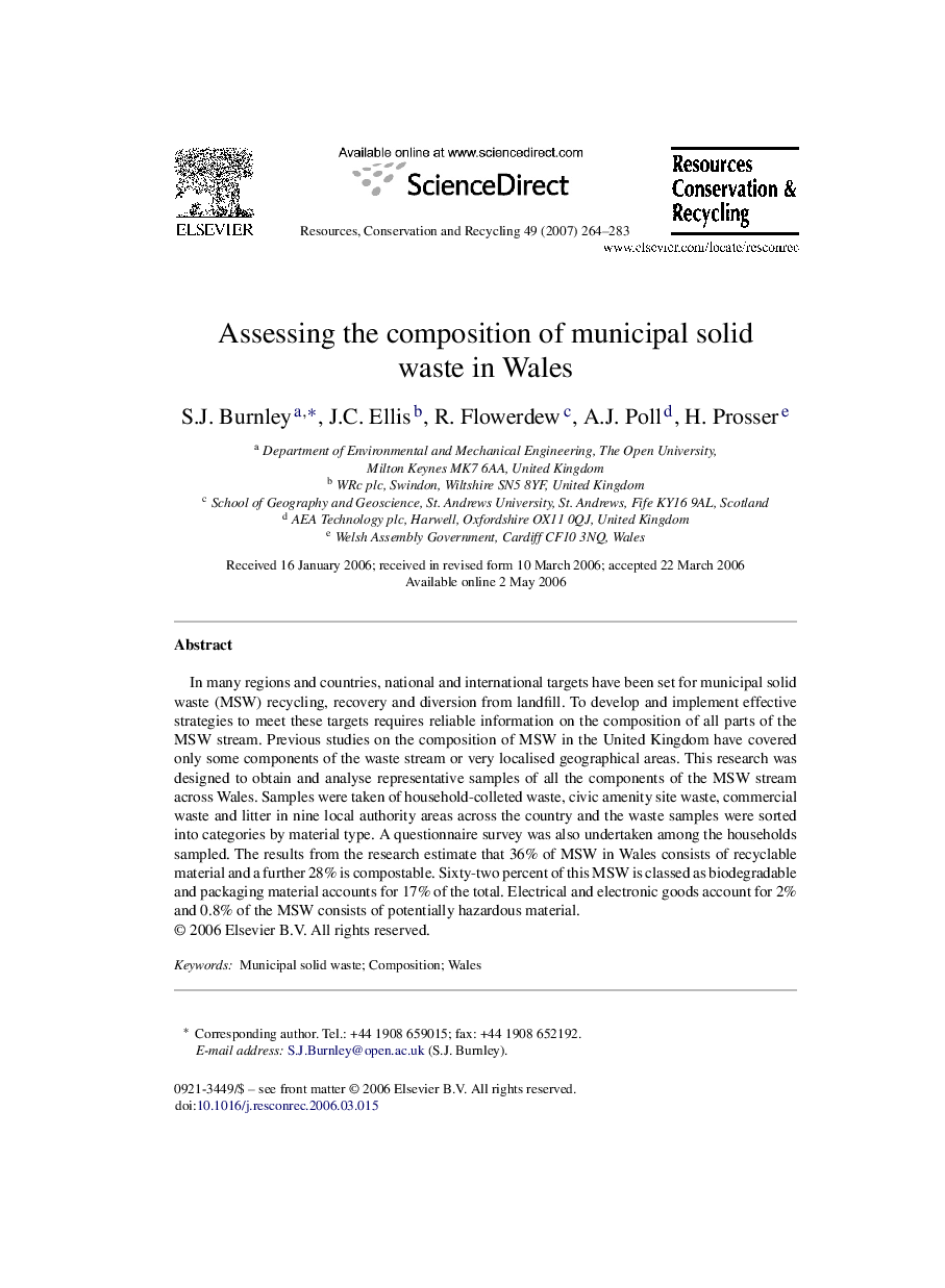 Assessing the composition of municipal solid waste in Wales