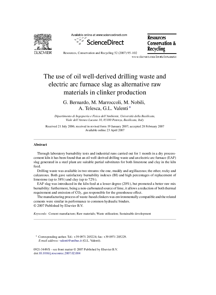 The use of oil well-derived drilling waste and electric arc furnace slag as alternative raw materials in clinker production