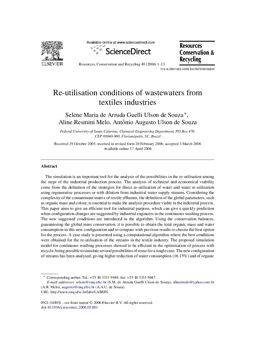 Re-utilisation conditions of wastewaters from textiles industries