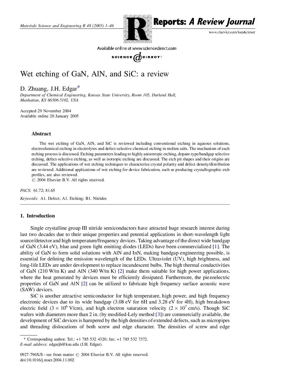 Wet etching of GaN, AlN, and SiC: a review