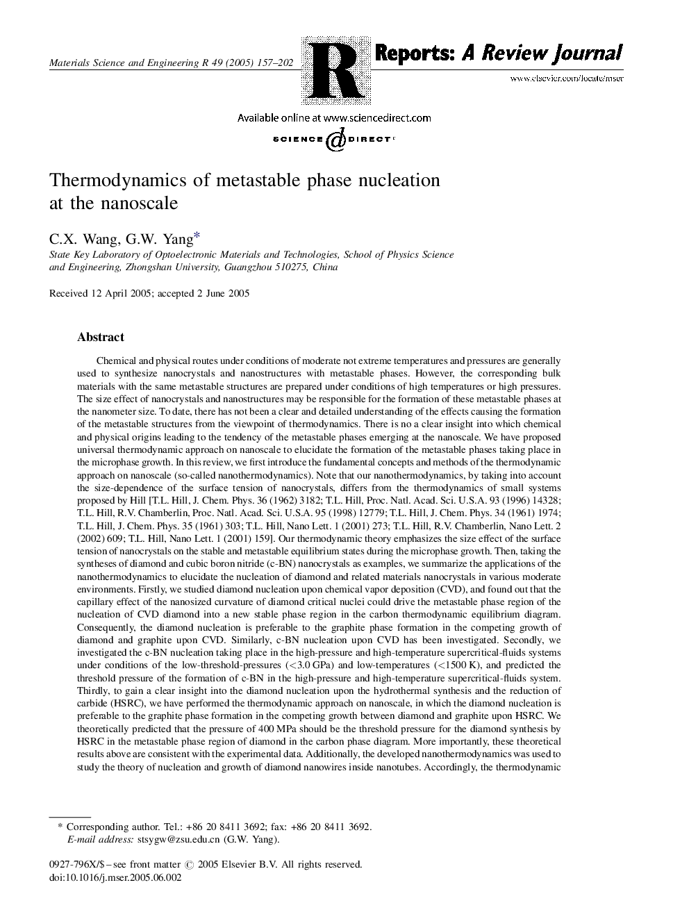 Thermodynamics of metastable phase nucleation at the nanoscale