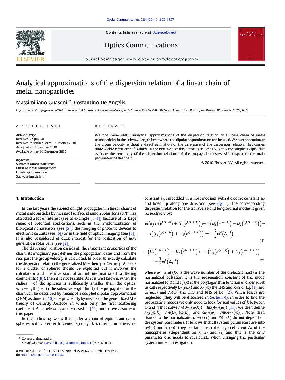 Analytical approximations of the dispersion relation of a linear chain of metal nanoparticles