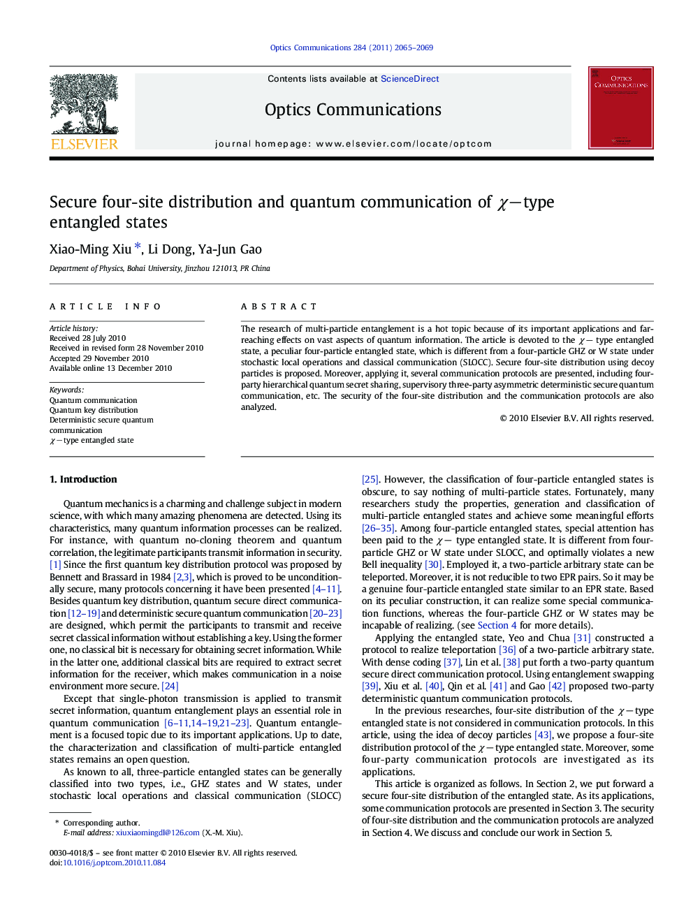 Secure four-site distribution and quantum communication of Ïâtype entangled states