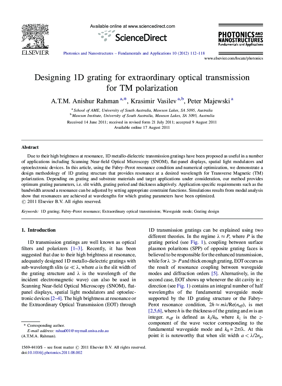 Designing 1D grating for extraordinary optical transmission for TM polarization