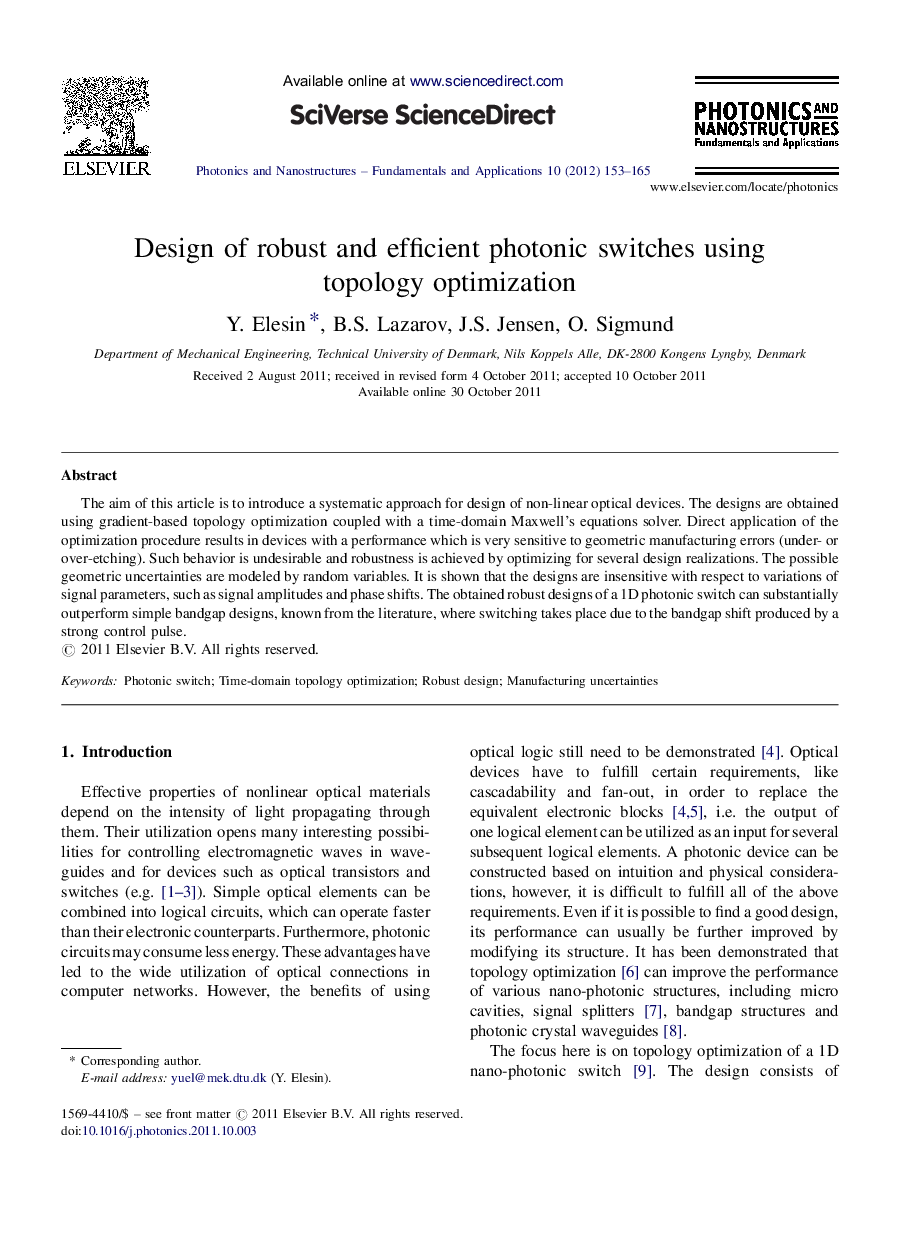 Design of robust and efficient photonic switches using topology optimization