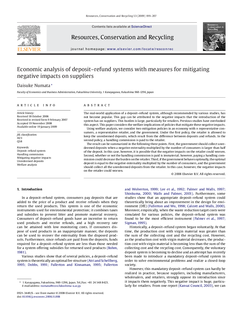 Economic analysis of deposit–refund systems with measures for mitigating negative impacts on suppliers