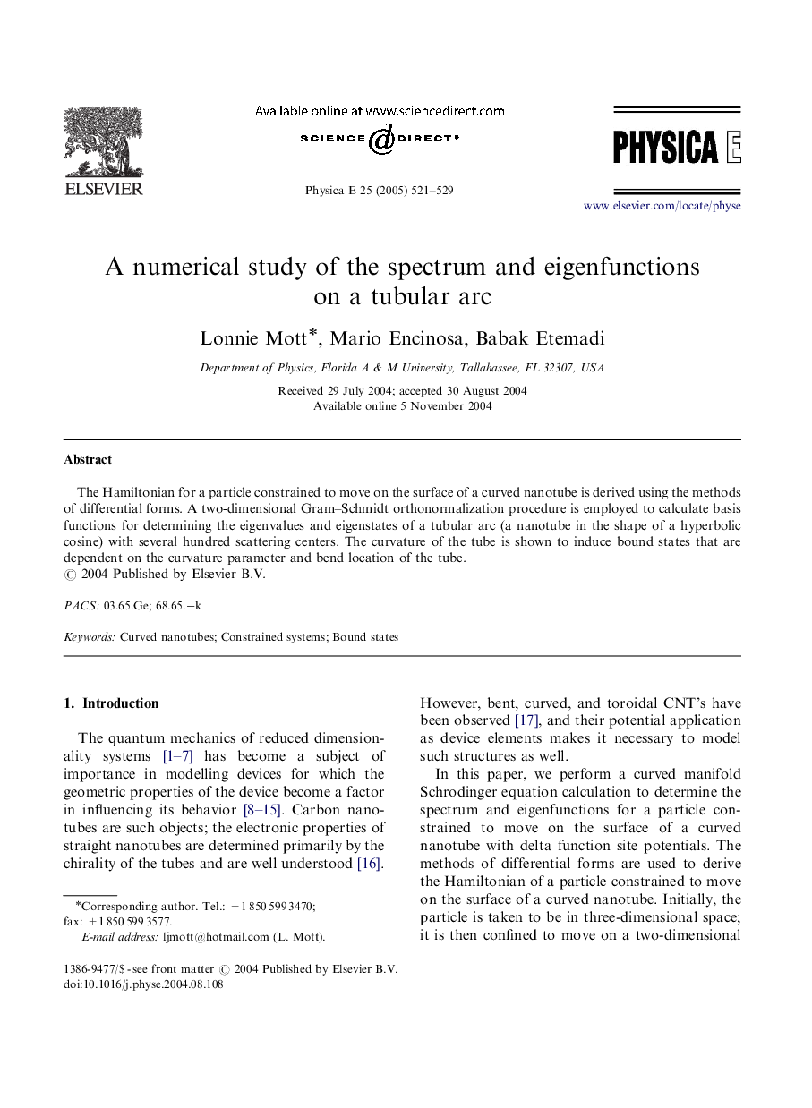 A numerical study of the spectrum and eigenfunctions on a tubular arc