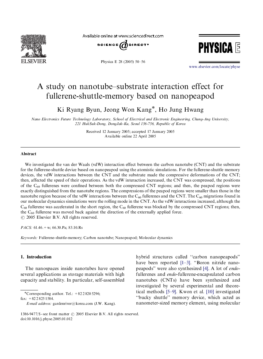 A study on nanotube-substrate interaction effect for fullerene-shuttle-memory based on nanopeapod