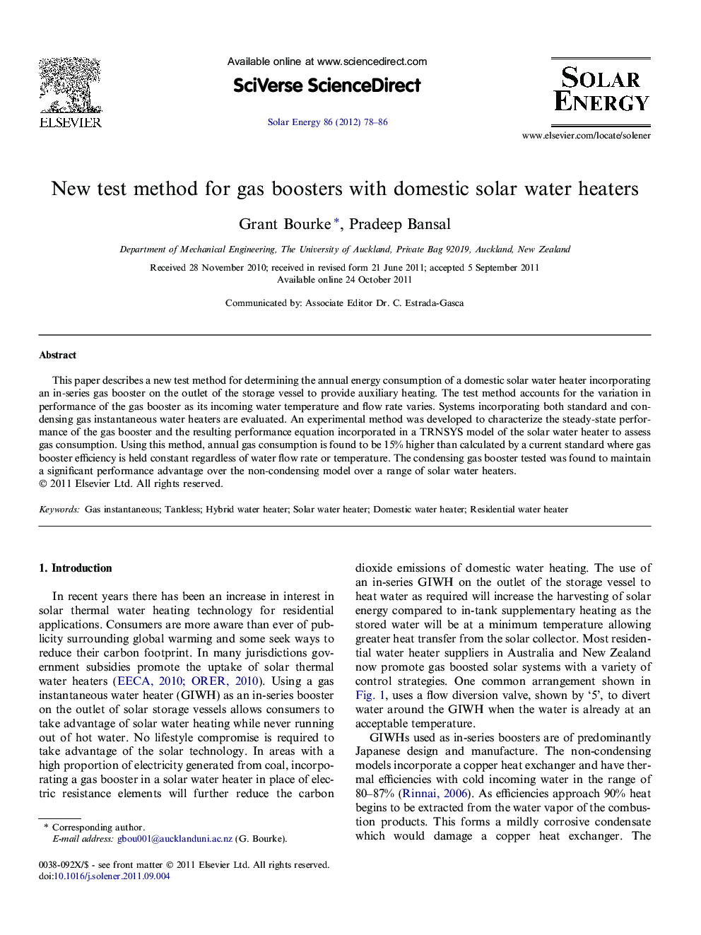 New test method for gas boosters with domestic solar water heaters