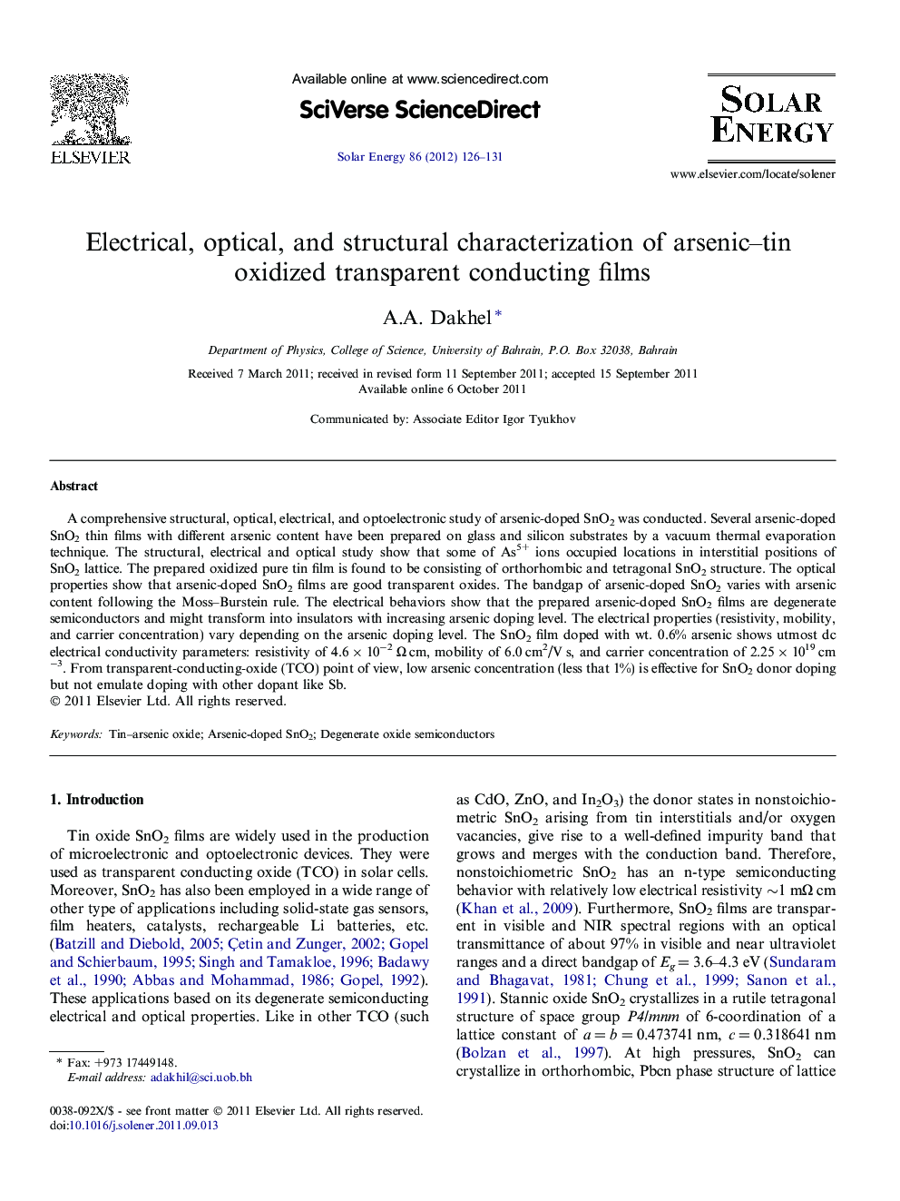 Electrical, optical, and structural characterization of arsenic-tin oxidized transparent conducting films