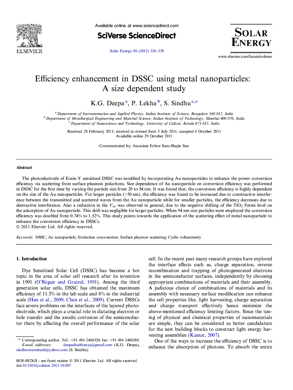 Efficiency enhancement in DSSC using metal nanoparticles: A size dependent study