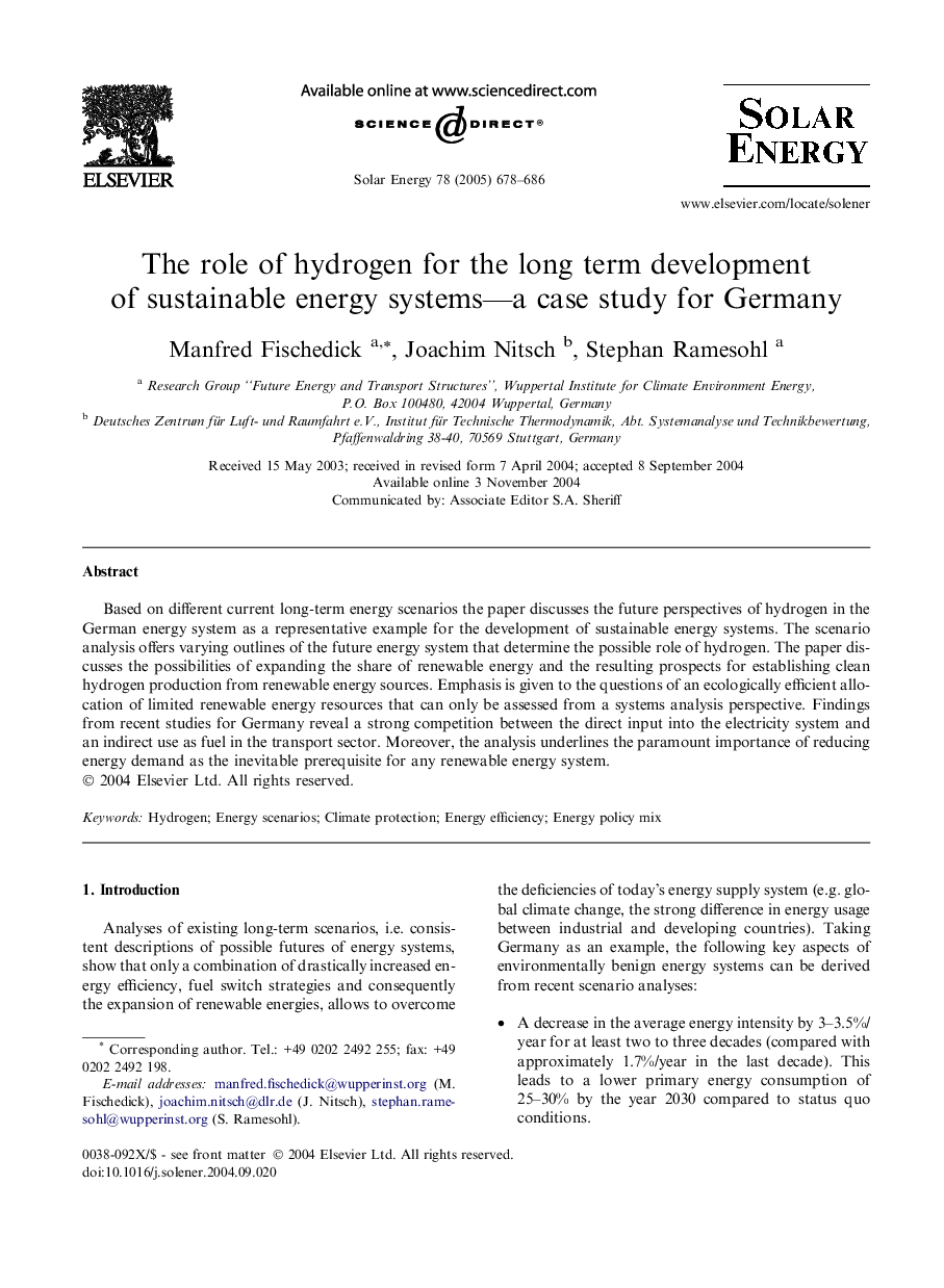 The role of hydrogen for the long term development of sustainable energy systems-a case study for Germany