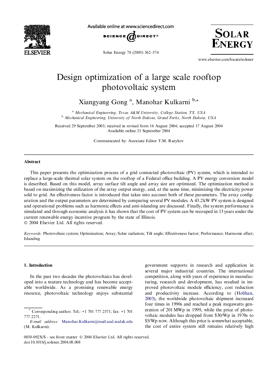 Design optimization of a large scale rooftop photovoltaic system