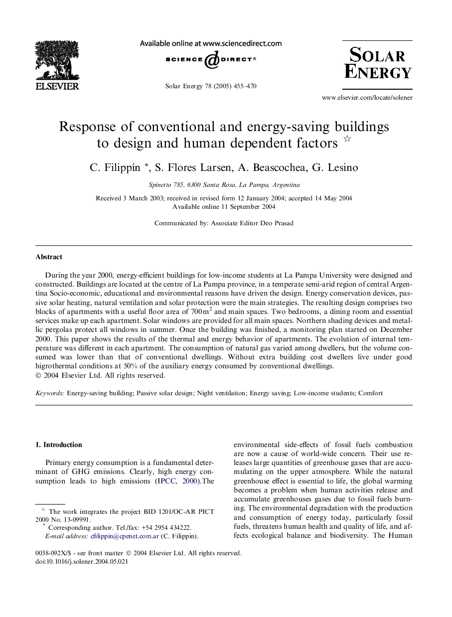 عکس صفحه اول مقاله: Response of conventional and energy-saving buildings to design and human dependent factors Response of conventional and energy-saving buildings to design and human dependent factors