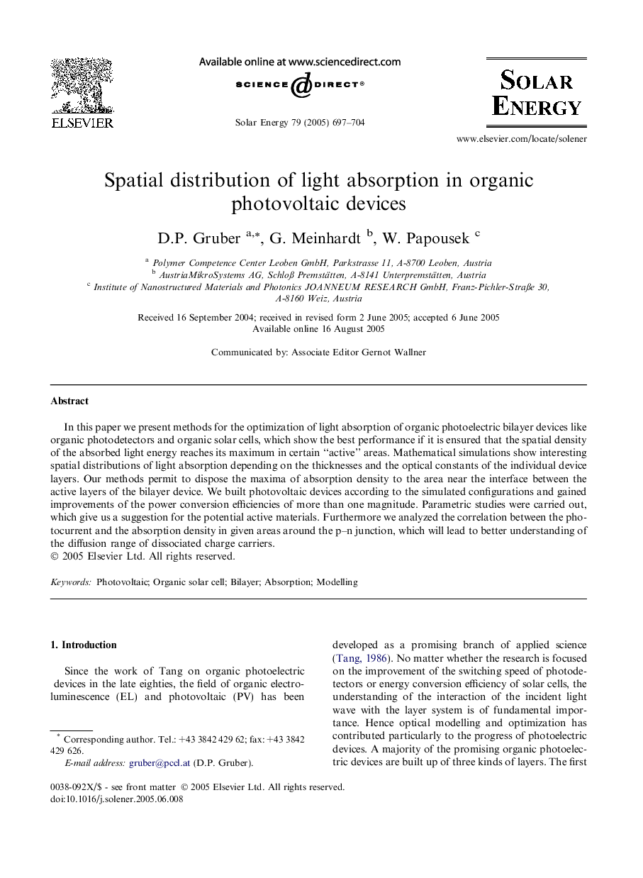 Spatial distribution of light absorption in organic photovoltaic devices