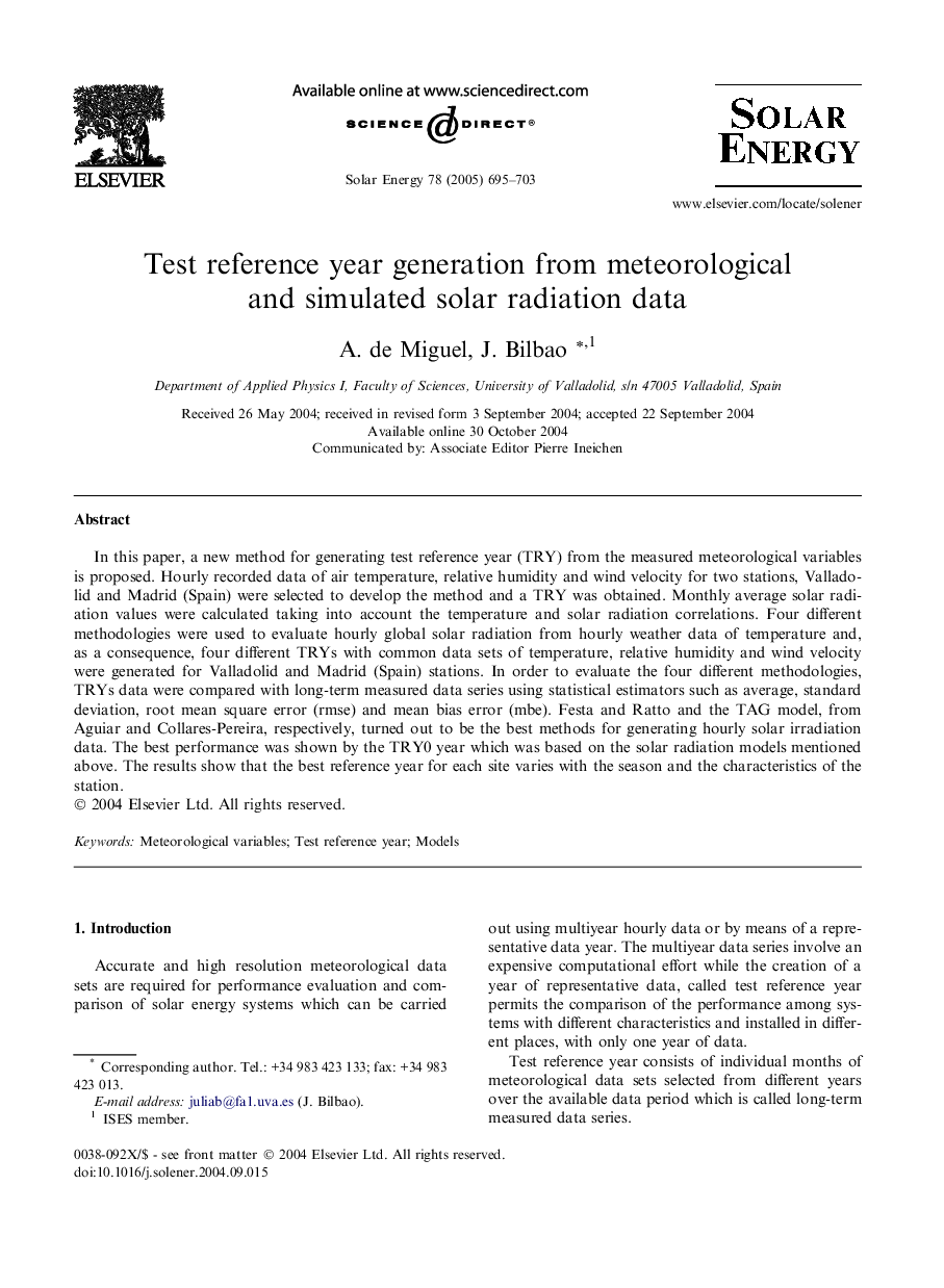 Test reference year generation from meteorological and simulated solar radiation data