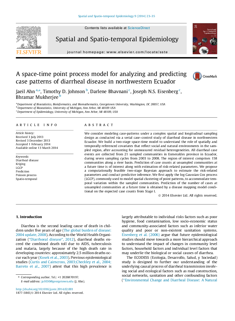 A space-time point process model for analyzing and predicting case patterns of diarrheal disease in northwestern Ecuador