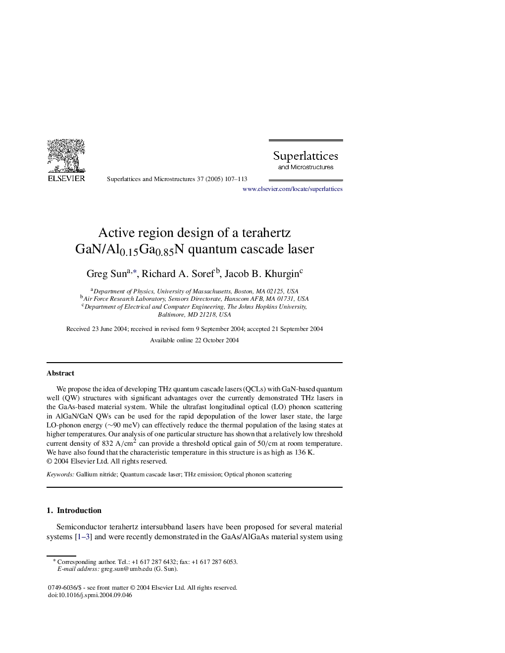 Active region design of a terahertz GaN/ Al0.15Ga0.85N quantum cascade laser