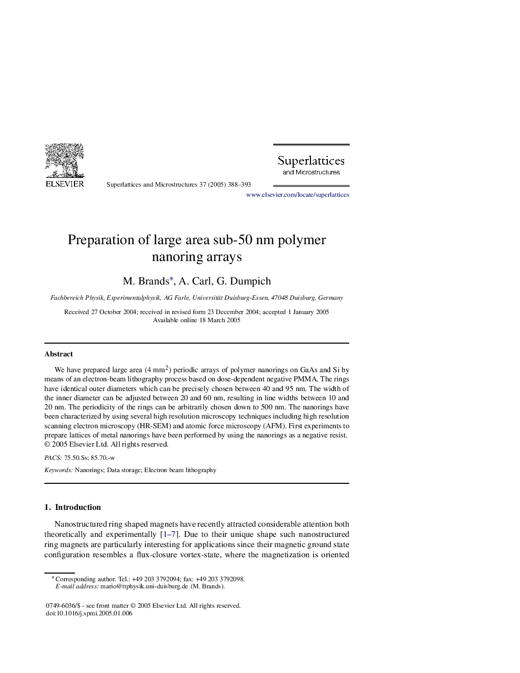 Preparation of large area sub-50 nm polymer nanoring arrays