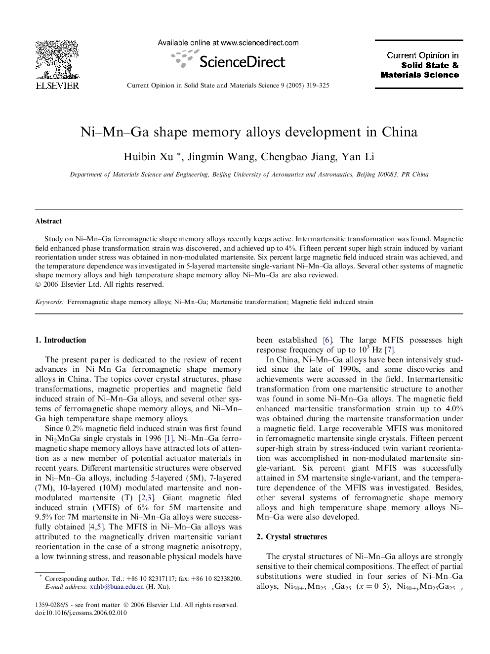 Ni-Mn-Ga shape memory alloys development in China