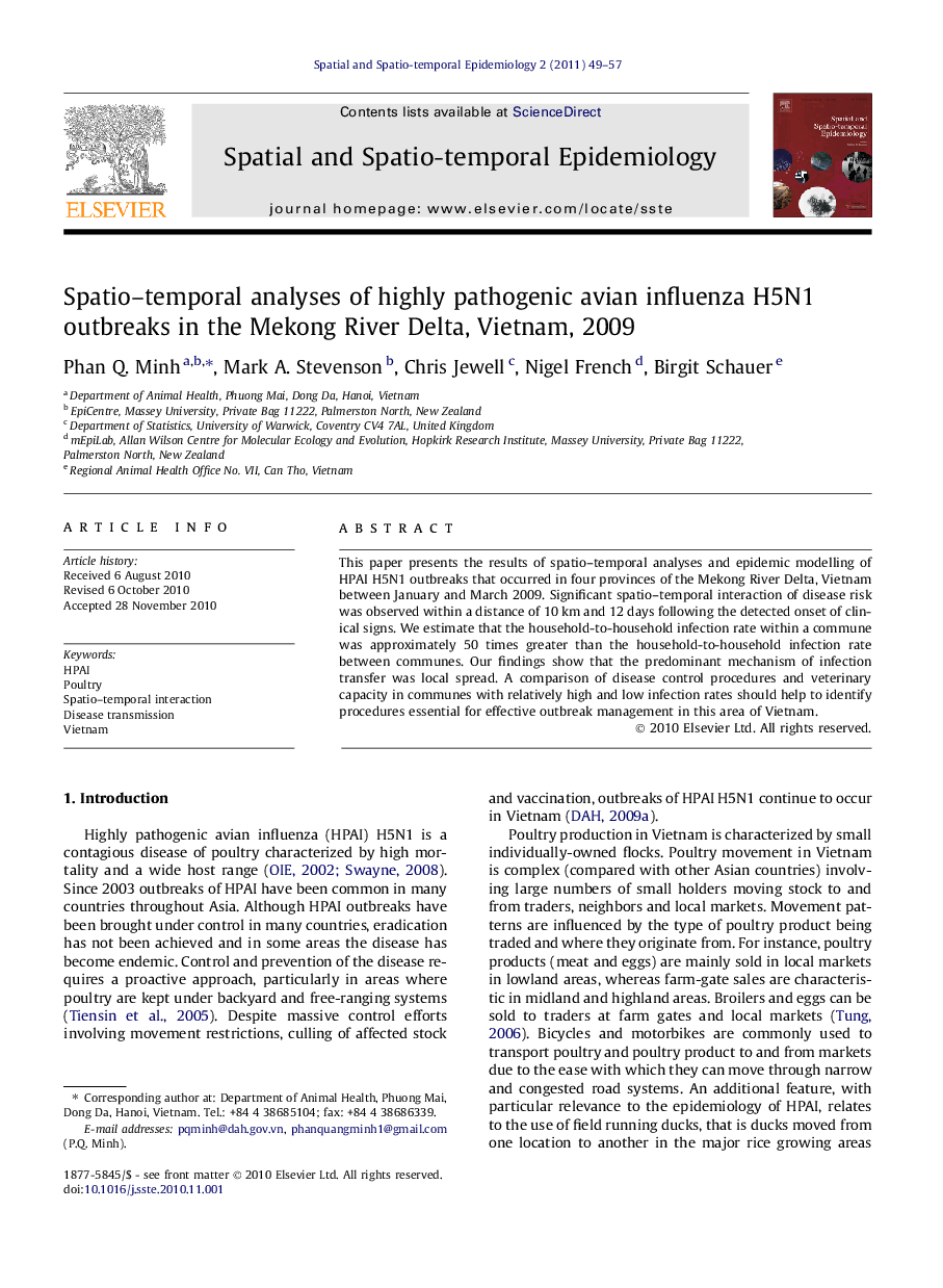 Spatio-temporal analyses of highly pathogenic avian influenza H5N1 outbreaks in the Mekong River Delta, Vietnam, 2009