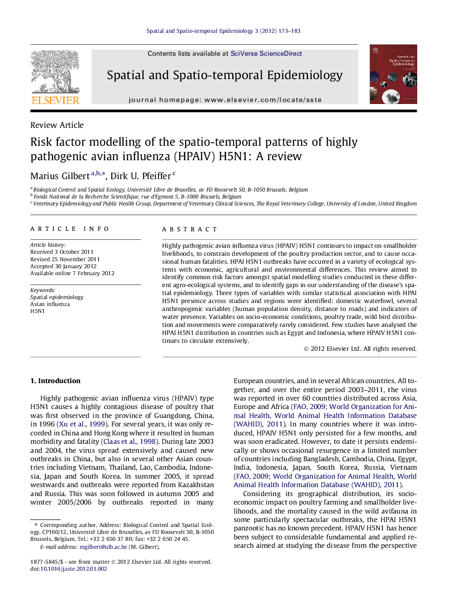 Risk factor modelling of the spatio-temporal patterns of highly pathogenic avian influenza (HPAIV) H5N1: A review