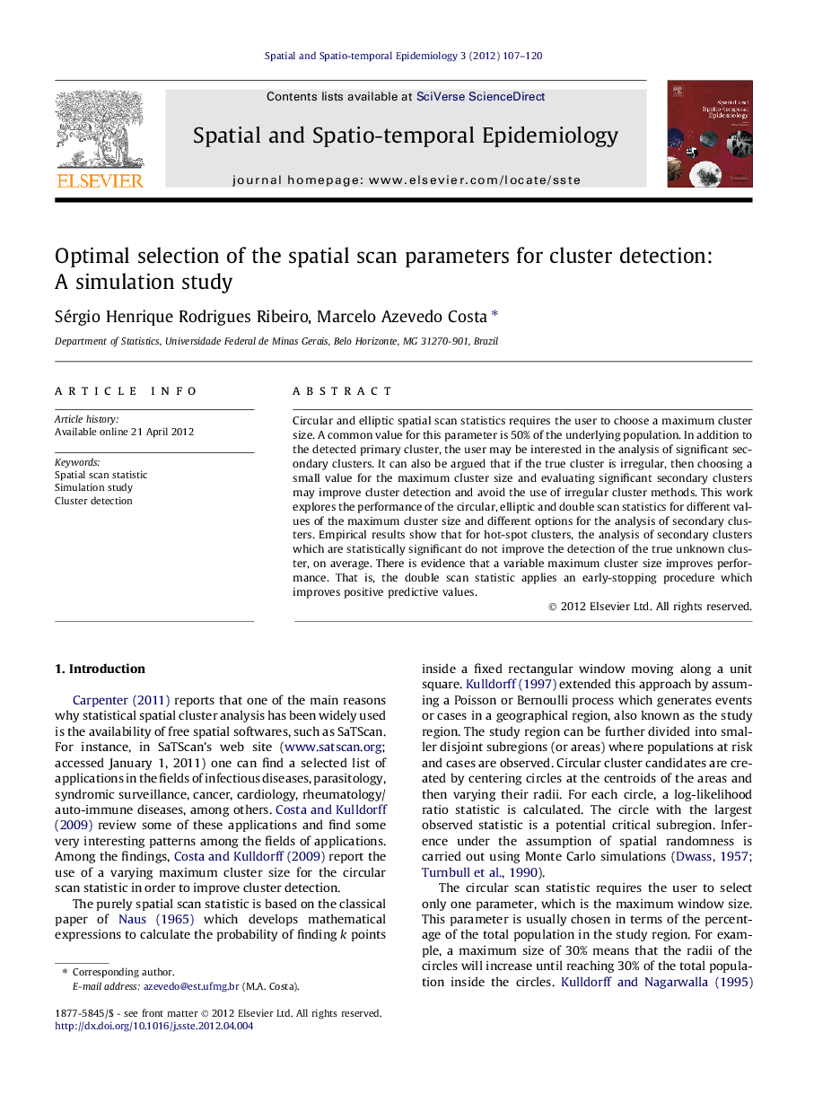 Optimal selection of the spatial scan parameters for cluster detection: A simulation study