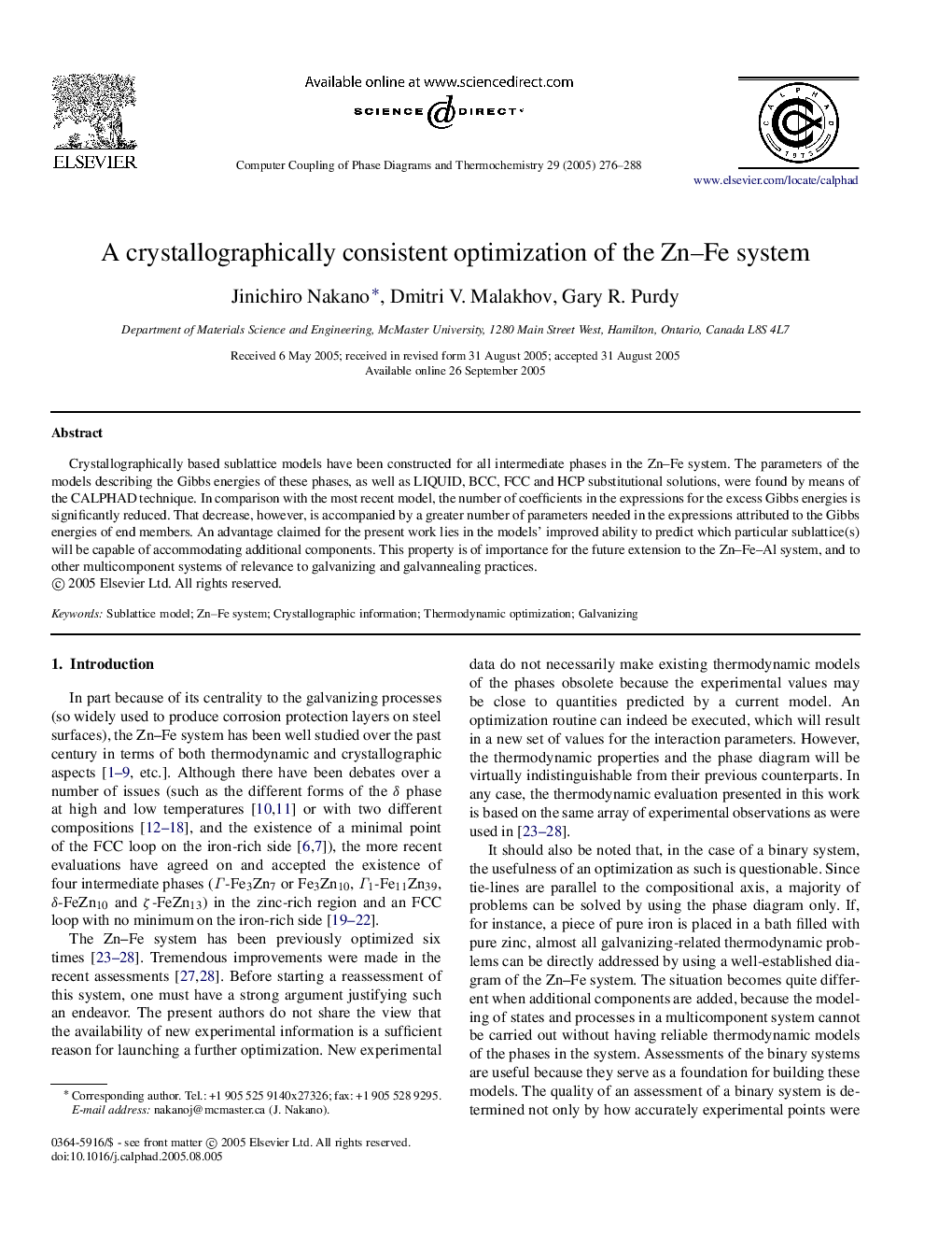 A crystallographically consistent optimization of the Zn-Fe system