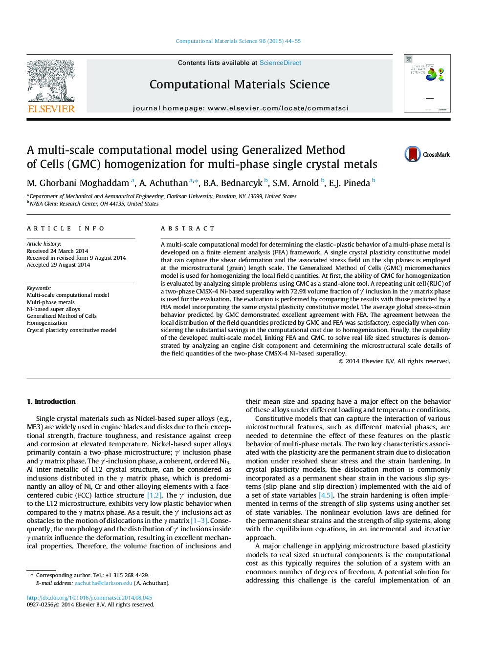 A multi-scale computational model using Generalized Method of Cells (GMC) homogenization for multi-phase single crystal metals