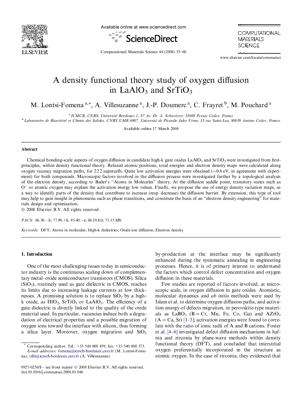 A density functional theory study of oxygen diffusion in LaAlO3 and SrTiO3