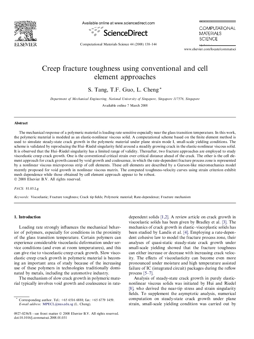 Creep fracture toughness using conventional and cell element approaches