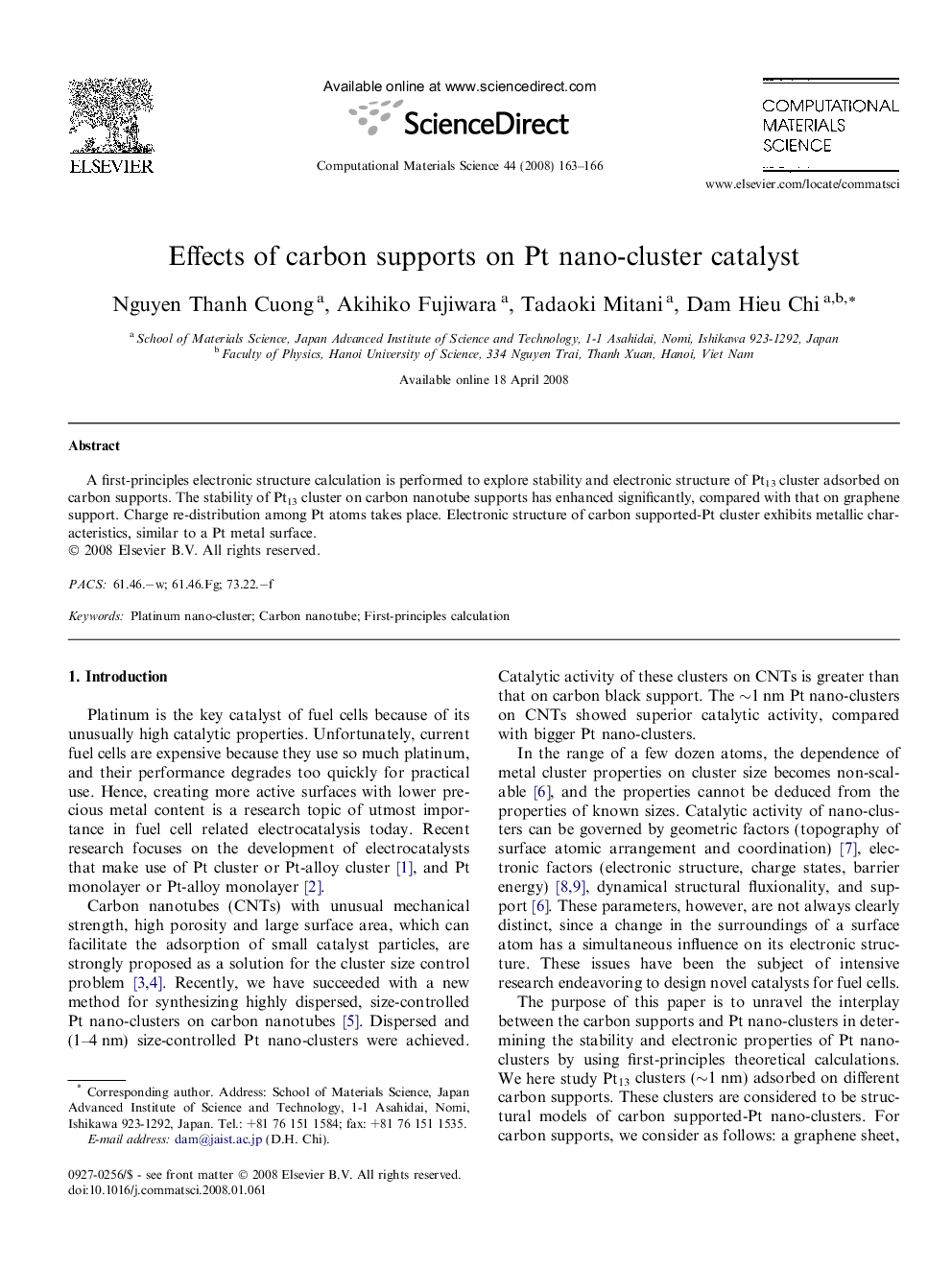 Effects of carbon supports on Pt nano-cluster catalyst