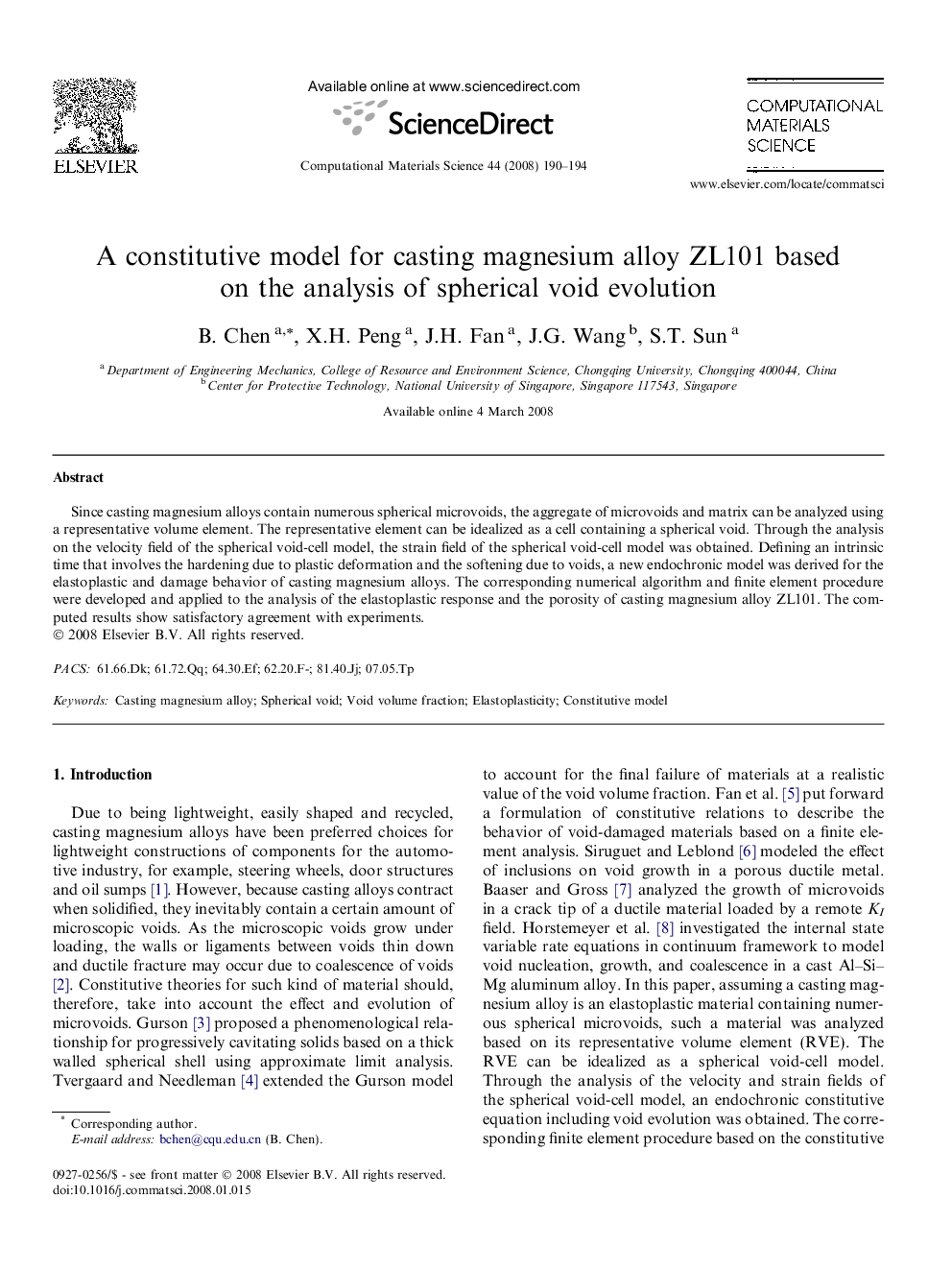 A constitutive model for casting magnesium alloy ZL101 based on the analysis of spherical void evolution