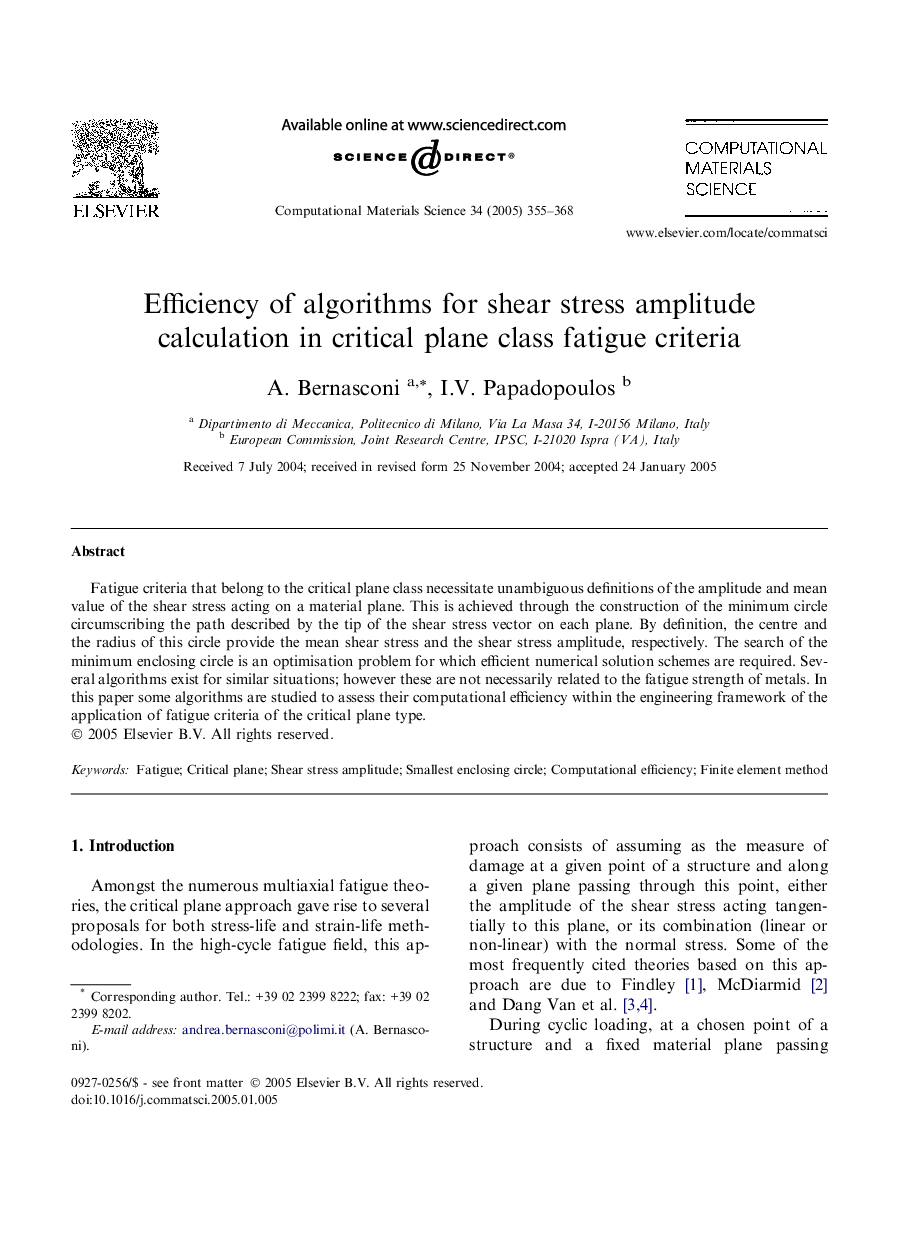 Efficiency of algorithms for shear stress amplitude calculation in critical plane class fatigue criteria