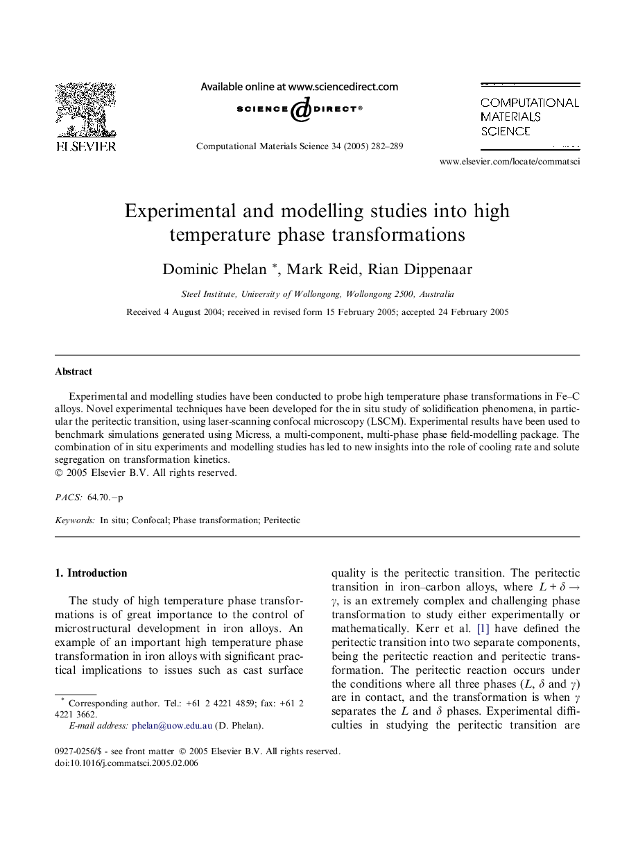 Experimental and modelling studies into high temperature phase transformations