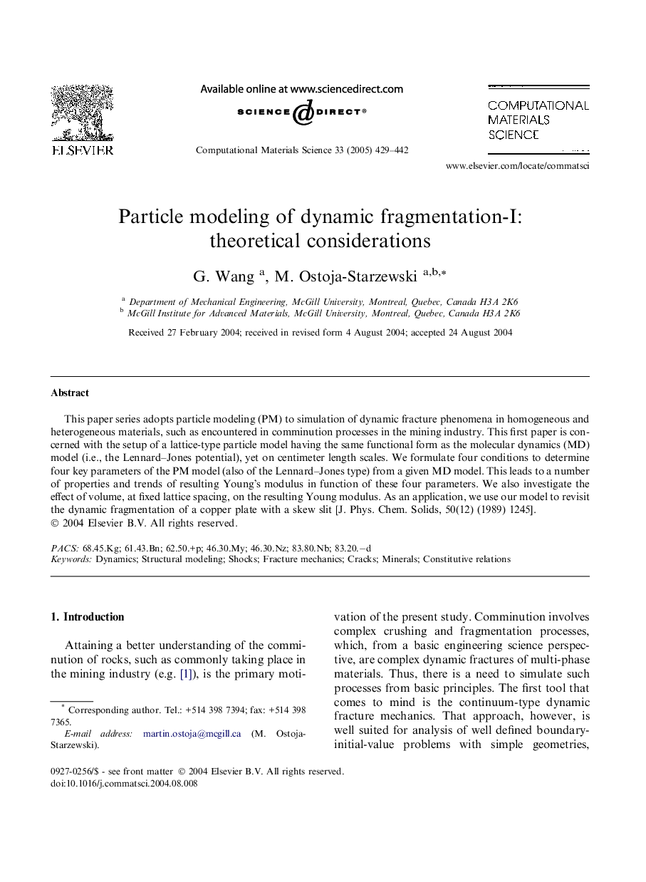 Particle modeling of dynamic fragmentation-I: theoretical considerations