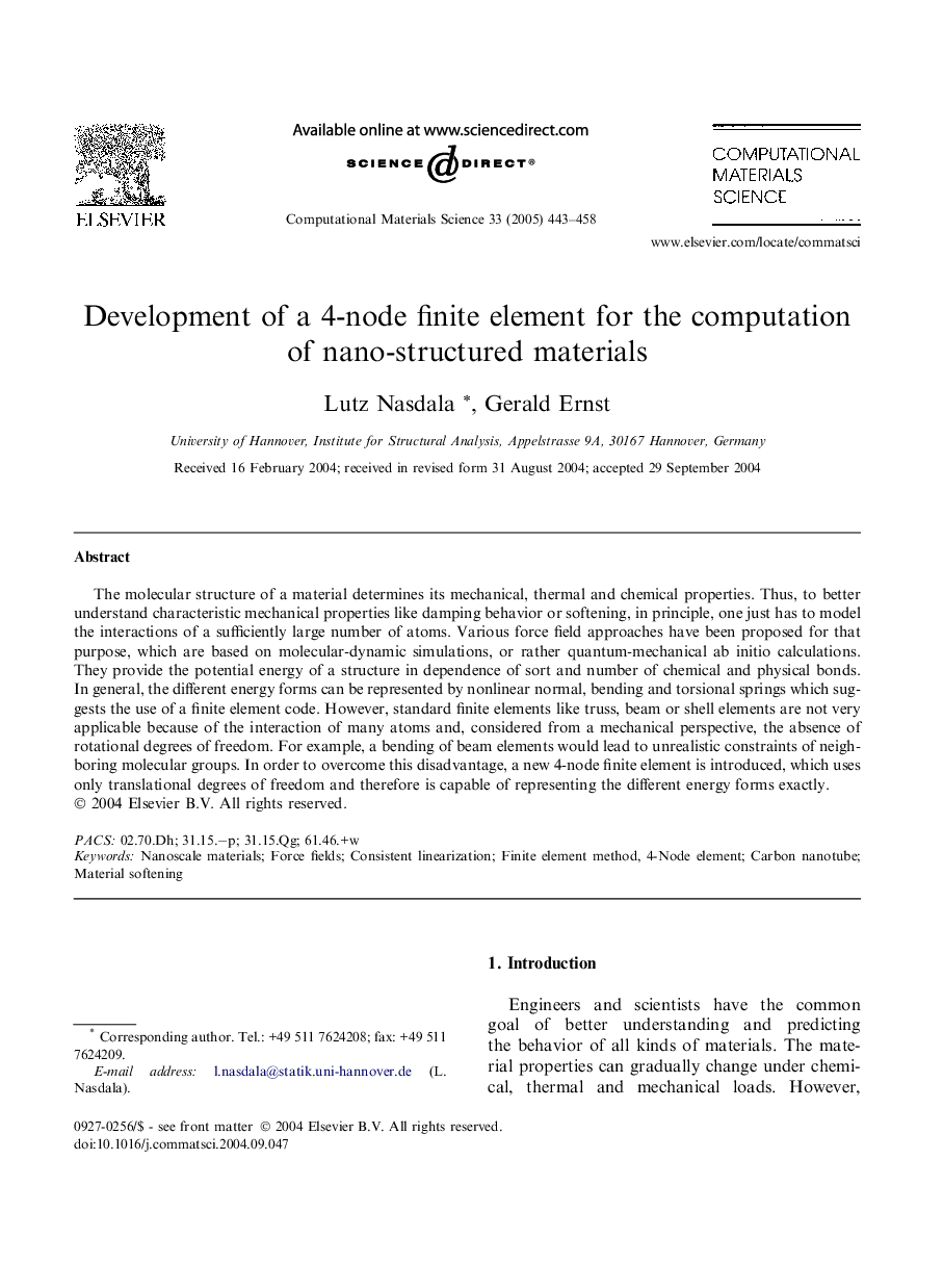 Development of a 4-node finite element for the computation of nano-structured materials