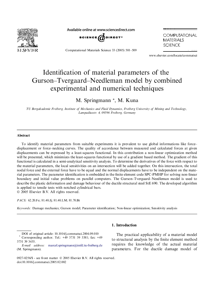 Identification of material parameters of the Gurson-Tvergaard-Needleman model by combined experimental and numerical techniques