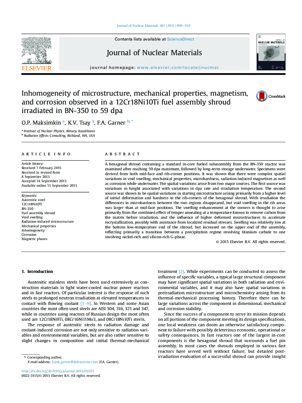 Inhomogeneity of microstructure, mechanical properties, magnetism, and corrosion observed in a 12Cr18Ni10Ti fuel assembly shroud irradiated in BN-350 to 59Â dpa