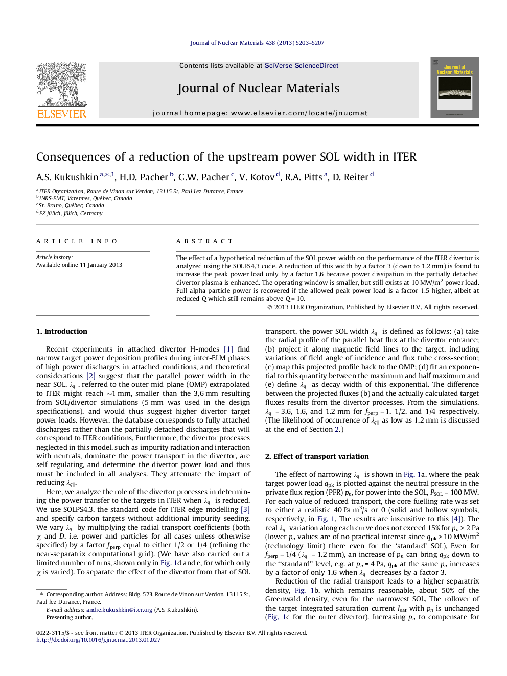 Consequences of a reduction of the upstream power SOL width in ITER